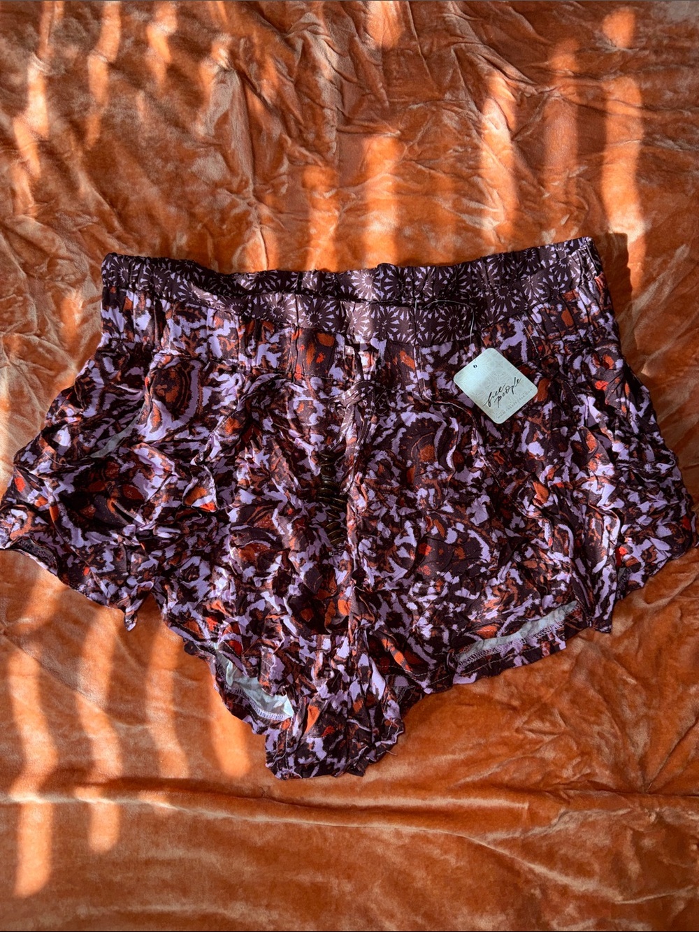 Free People Purple and Orange Floral Ruffle Shorts